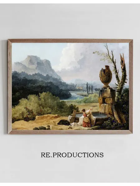 Re.productions Постер Washerwoman In A Landscape - Hubert Robert