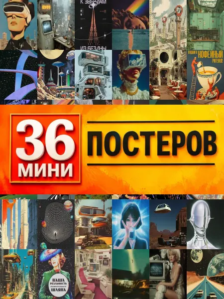 KONOV Минипостеры 36 шт ретро футуризм
