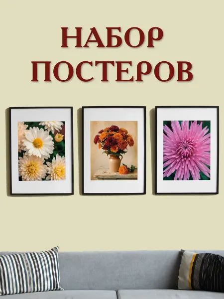 Принт-студия "Бумажный кораблик" Набор постеров для интерьера на стену "Яркие астры"