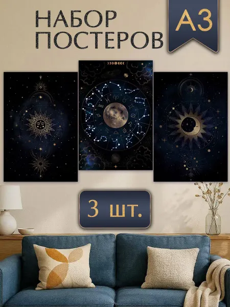ТМ открытая планета Набор плакатов Луна и Солнце, украшение комнаты, декор дома