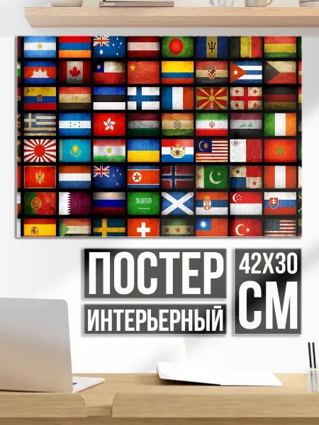 Плакат постер Коллаж флагов мира
