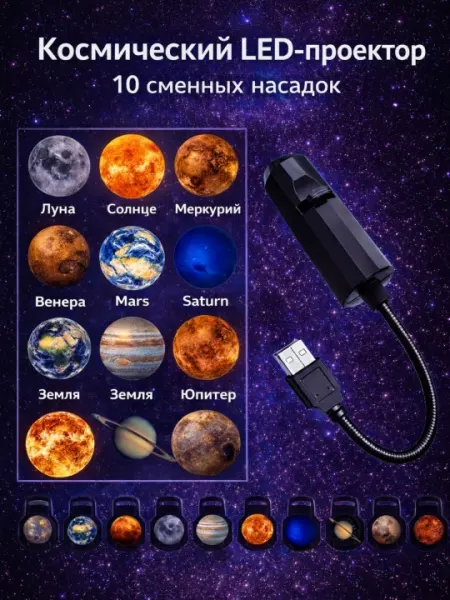 Космический светодиодный проектор с 10 сменными объективами, USB-планеты, PLANETARIUM