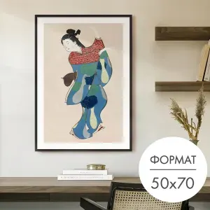 Постер "Самурай гравюра" 50x70 без рамки на стену для интерьера