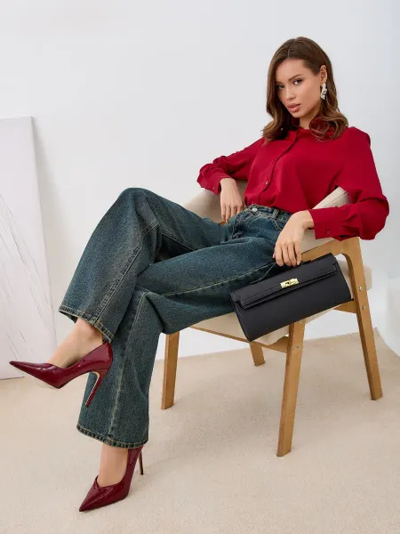 MYF FASHION Джинсы широкие клеш с высокой посадкой