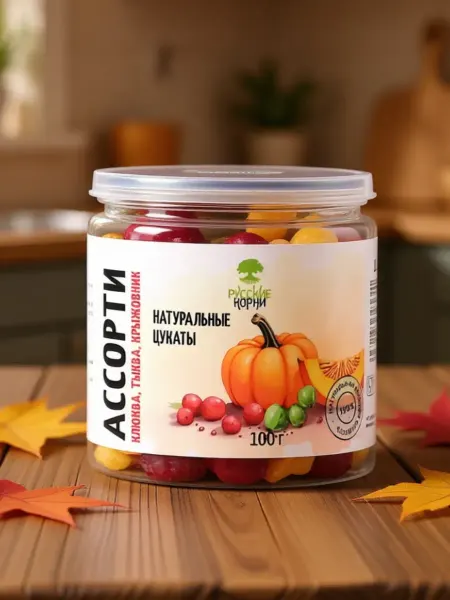 Русские корни Цукаты Ассорти Крыжовник, Клюква, Тыква 100 г
