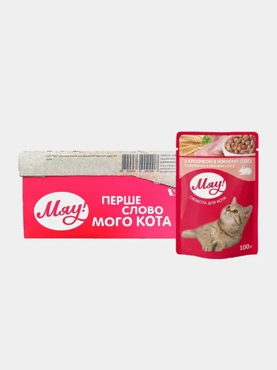 Влажный корм Мяу, для взрослых кошек, кролик в нежном соусе, 100 г, 24 шт