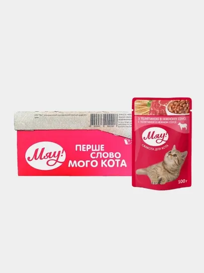 Влажный корм Мяу для взрослых кошек "телятина в нежном соусе" 100 г, 24 шт