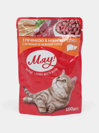 Влажный корм корм Мяу для взрослых кошек печень в нежном соусе 100г 24шт