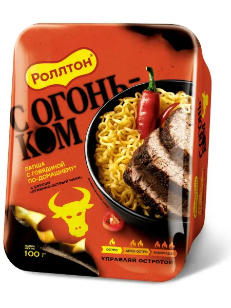 Роллтон Лапша быстрого приготовления с говядиной с соусом чили, 100г