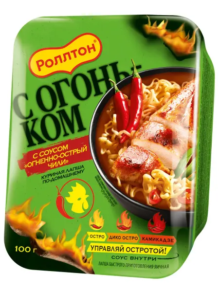 Роллтон Лапша быстрого приготовления куриная с соусом чили, 100г