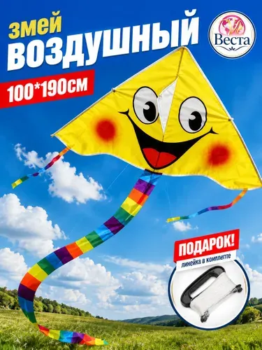 Воздушный змей детский смайлик 100*190 см