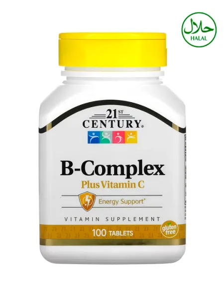 21st Century В-Комплекс + Витамин С (B1, B6, B12), для энергии и нервов, 100 таблеток