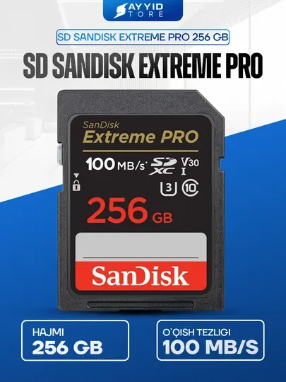Карта памяти SD SanDisk Extreme Pro 256 GB UHS-I, V30, 100 MB/s