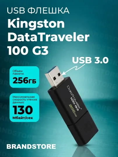 Флешка USB Kingston DataTraveler 100 G3, 256GB
