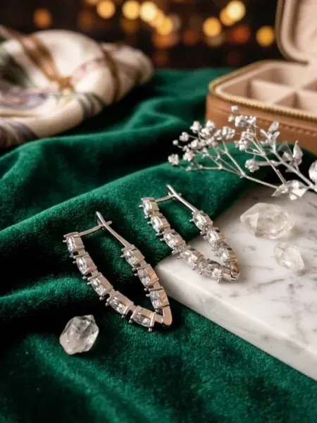 Серьги дорожка серебристые с камнями в подарочной коробочке