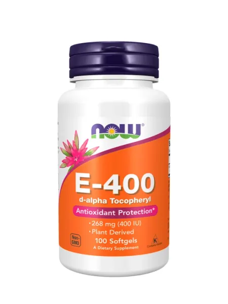 Витамин Е NOW Foods, 400 ME, D-альфа-токоферил, 100 капсул, Халяль