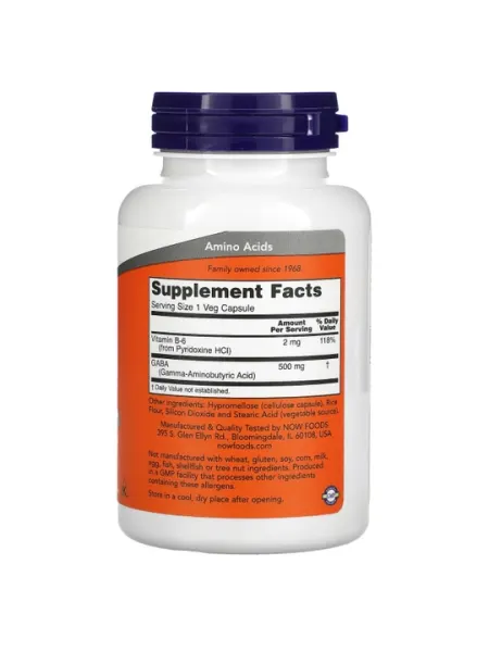NOW Foods, ГАМК с витамином B6, 500 мг, 100 вегетарианских капсул