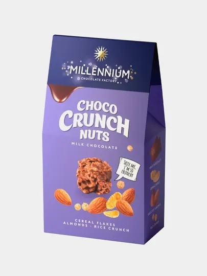Конфеты Millennium Choco Crunch миндаль-злаковые, хлопья-рисовые шарики, 100 г