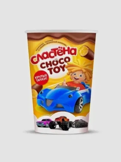 Палочки кукурузные Сластёна Choco toy в глазури белый шоколад Крутые тачки 100 г