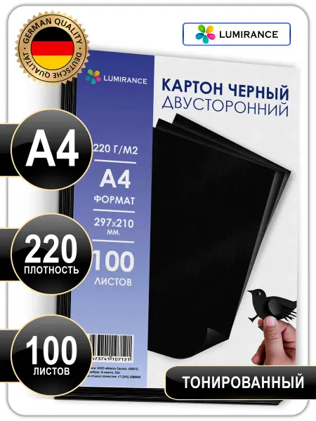 Lumirance Черный картон А4 двусторонний 220гр м2 100 листов