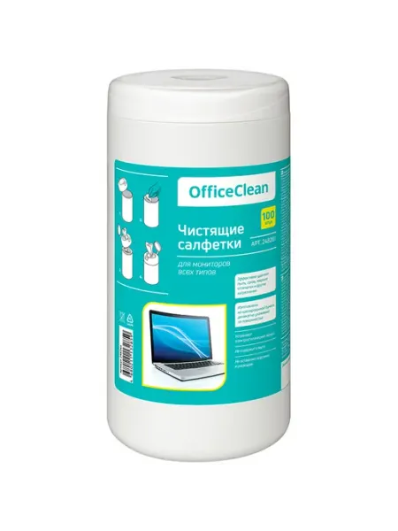 OfficeClean Салфетки чистящие влажные для мониторов всех типов туба 100