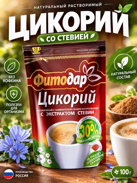 Русский цикорий Цикорий раст.дойпак zip со стевией фитодар 100г