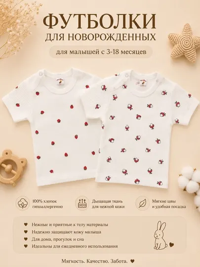 Футболка для новорожденных, 100% хлопок, мягкая детская одежда