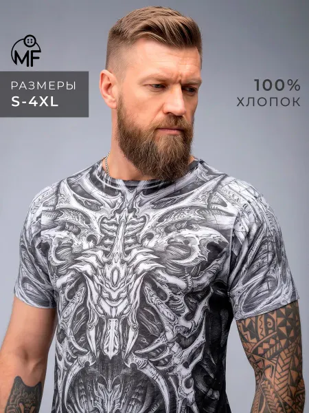 MF Футболка с двусторонним принтом большие размеры 100% хлопок
