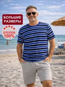 Футболка ПОЛНОТА СТИЛЯ мужская, в полоску, ХЛОПОК 100%