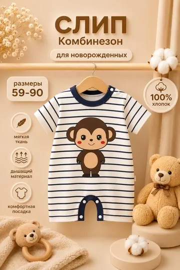 Детская одежда для новорожденных, 100% хлопок, летний комбинезон-слип