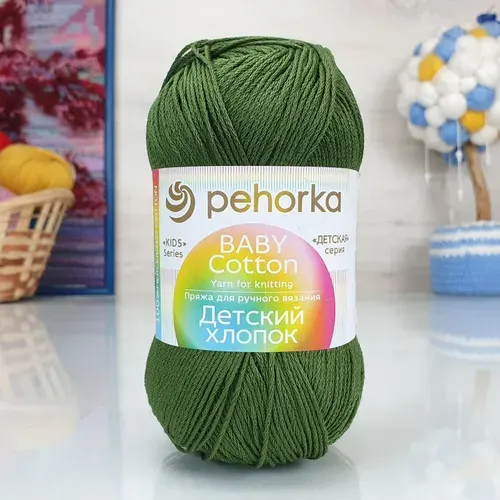 Пряжа Детский хлопок (Пехорка)- 13 (тем.оливковый), 2 мотка, 100гр, 330м, 100% мерсеризованный хлопок