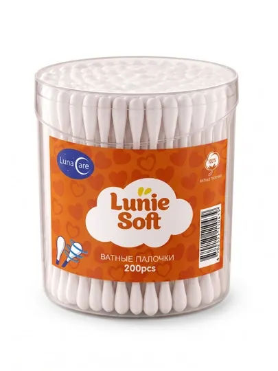 Ватные палочки Lunie Soft, 100% хлопок, гипоаллергенные, для косметики, 150/200/300 шт