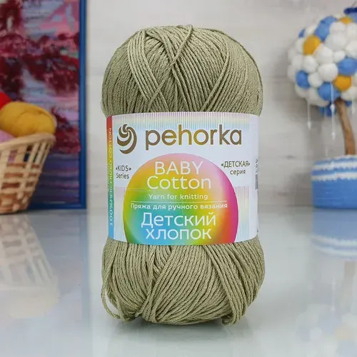 Пряжа Детский хлопок (Пехорка)- 478 (защитный), 2 мотка, 100гр, 330м, 100% мерсеризованный хлопок
