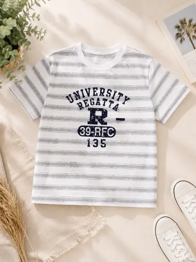 Детская футболка для мальчиков в полоску, 100% хлопок, стиль casual, 4-12 лет