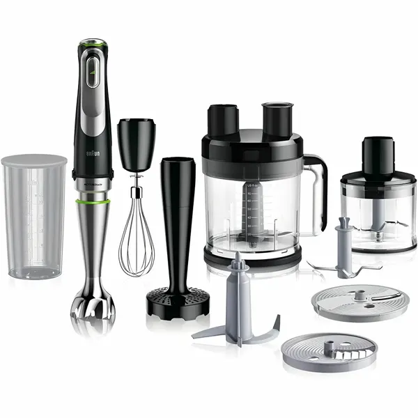 Погружной блендер Braun MQ9187XLI, 1200 Вт, ACTIVEBlade, 13 насадок, измельчитель 500 мл, чёрный