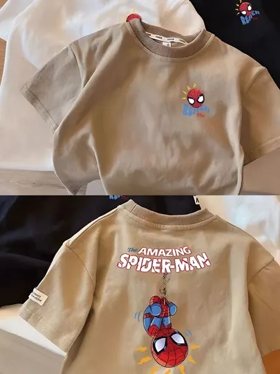 Детская футболка с принтом Spider-Man, летняя, 100% хлопок, 90–160