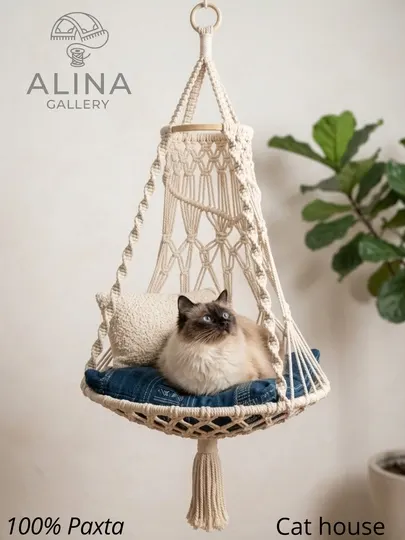 Подвесной гамак для кошек макраме Alina Gallery, домик для питомцев из 100% хлопка