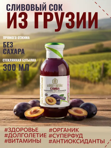 GEORGIA'S NATURAL Слива без сахара 100% натуральный сок 300мл Грузия