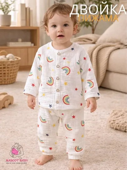 Детский комплект из муслина MASCOTBABY, 100% хлопок, кофта и штаны, для дома и сна