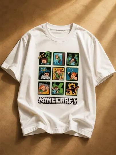 Детская футболка Minecraft из 100% хлопка,футболка для мальчиков и девочек, белая футболка