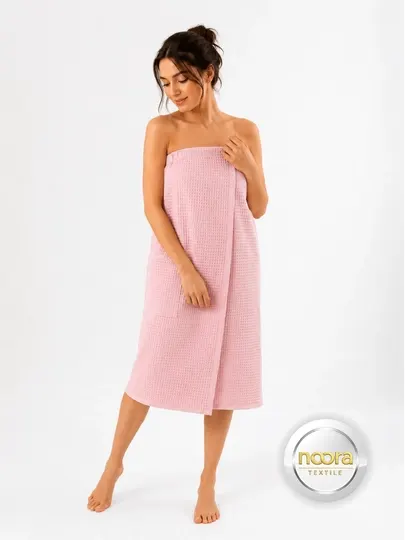 Женское банное полотенце-платье вафельное с карманом, Oversize XL–3XL, 100% хлопок