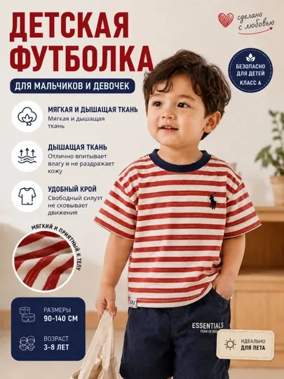 Летняя футболка Polo для мальчиков, детская футболка для мальчиков, 100% хлопок