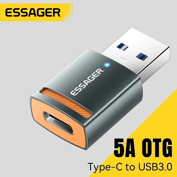 Переходник (адаптер) с Type-C на USB 3.0, индикатор, 5 Ампер, 5 Гбит/с , OTG (On-the-Go) адаптер для подключения телефонов, планшетов, смартфонов к пк (Hunting Air series)