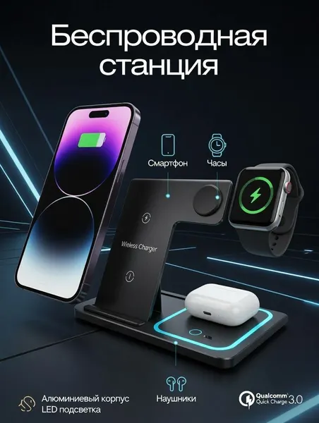 Беспроводная зарядная станция 3в1 для iPhone / Apple Watch / AirPods GYD