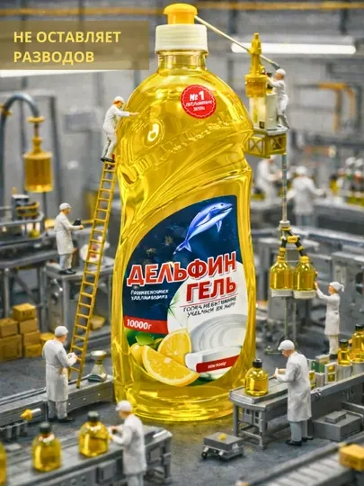 Гель для мытья посуды Дельфин, эффективно удаляет жир, бережный к коже рук, 1000 г