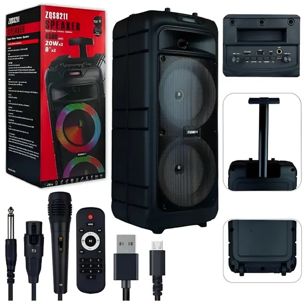 Портативная колонка 8211 Bluetooth, с микрофоном для караоке, FM, MP3 и подсветкой