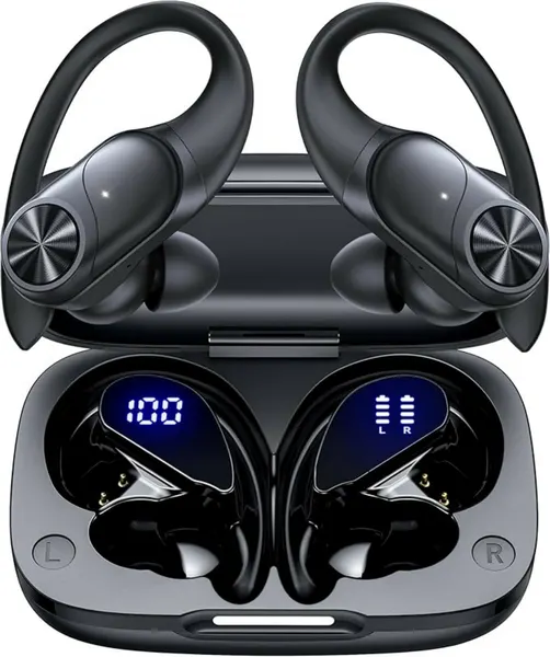 Наушники беспроводные спортивные T60, IPX7, наушники с заушным креплением, глубокие басы, чёрные