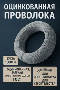 Проволока оцинкованная 1мм, 1000 м, 6кг/ Провод для электропастуха и растений