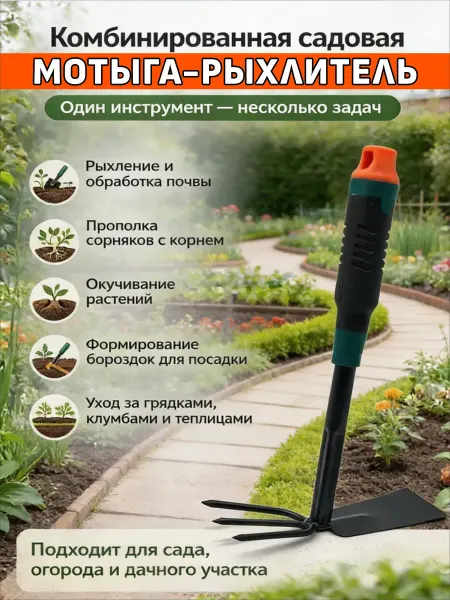 1000 Мелочей Мотыга рыхлитель для огорода 2в1 прополка окучивание
