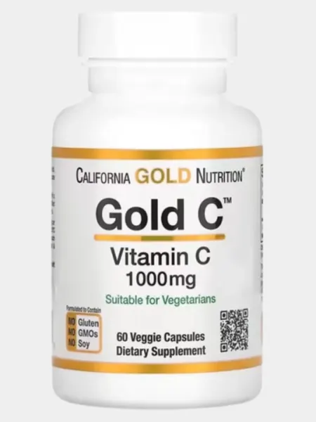 California Gold Nutrition, Gold C, витамин C класса USP, 1000 мг, 60 растительных капсул
